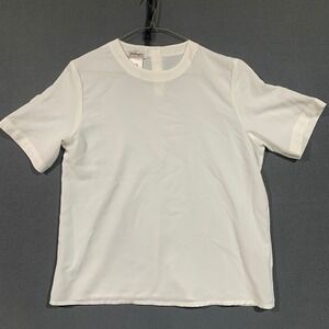 Worthington Petite Womens White Short Sleeve Top‎ Crew Neck Blouse Medium Career
